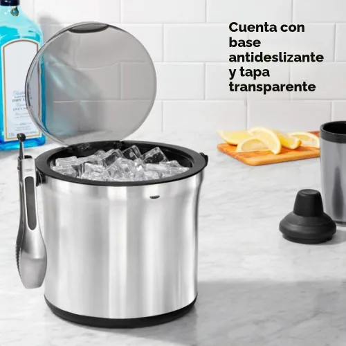 Vista 5 de OXO Juego de cubeta de hielo y pinzas - Acero inoxidable cepillado