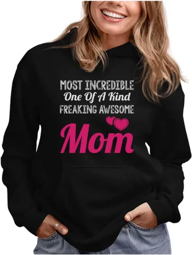 Vista 8 de Tstars Sudadera con capucha Best Mom Ever para mujer, acogedora sudadera para el día de la madre, regalo para madres de hija o hijo Mejor / Negro