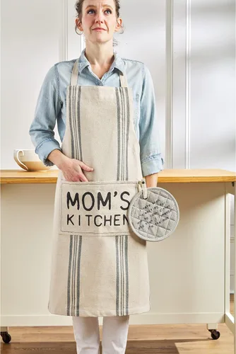 Vista 2 de Mud Pie Juego de regalo delantal, cocina de mamás, delantal 34" x 27" soporte 7 1/2" diámetro