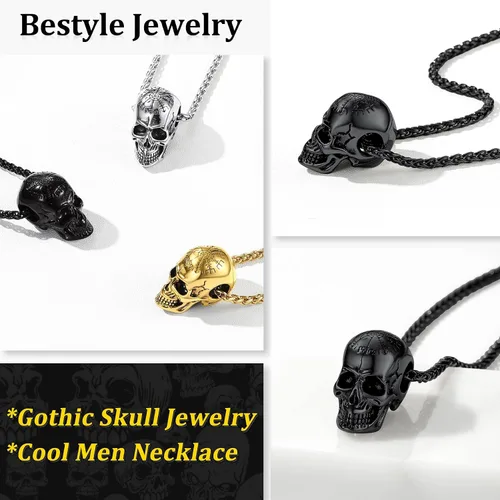 Vista 5 de Bestyle Collar con colgante de calaveralobo, cadena gótica para hombres y niños, gran estilo novedoso, joyería de declaración para fiesta casual