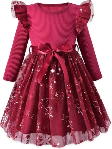 Vista 11 de Vestido de tul de manga larga para niña pequeña de 1 a 5 años Negro