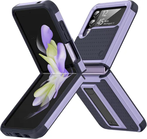 Vista 9 de Jeylly Funda para Samsung Z Flip 3, Z Flip 4, de grado militar, a prueba de golpes, con soporte estable, protección de bisagra, cubierta resistente