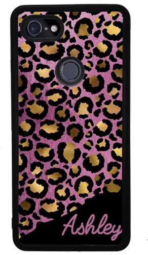 Vista 4 de Funda de goma negra personalizada de piel de leopardo color oro rosa compatible con Google Pixel 10, 10 Pro, 10 Pro XL, 9a, 9 Pro, Pixel 9, Pixel 9