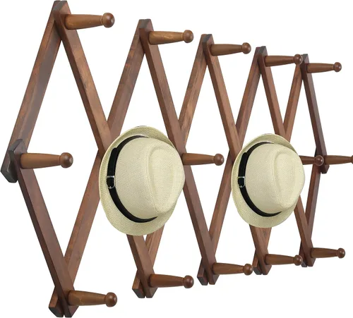 Vista 31 de WEBI Perchero de Pared Acordeón, Perchero de Sombreros de Madera Expandible para Perchero de Abrigos Montado en Pared, Soporte de Ganchos Acordeón