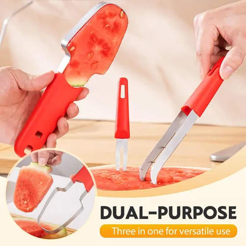 Vista 2 de Stainless Steel Watermelon Slicer, 3-in-1 Fruit Cutter Fork & Popsicle Mold, Effortless Tool for Camping, Picnic, Home, Party, Kitchen Essentials