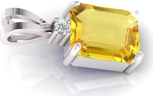 Vista 3 de LMDPRAJAPATIS Joyería fina con certificación natural, 4.75 quilates, zafiro amarillo astrológico y diamante americano, collar con colgante de piedra
