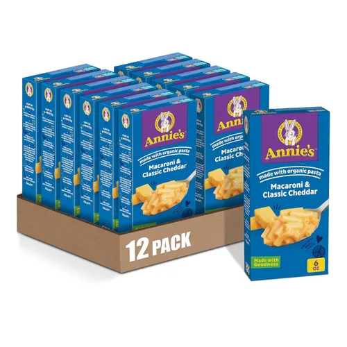 Vista 8 de Annie's Macarrones y Cheddar clásico con pasta orgánica, hechos con queso real, acompañamiento de cena o aperitivo, 6 onzas