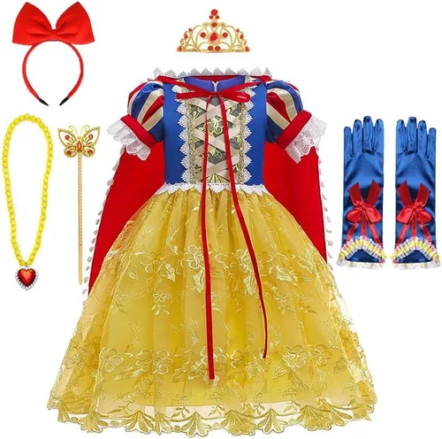 Vista 55 de MYRISAM Disfraz de princesa blanca como la nieve para niñas, Halloween, carnaval, cosplay, Navidad, cumpleaños (con accesorios para capa)