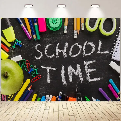 Vista 16 de Telón de fondo de pizarra negra para el regreso a clases, fondo de fotografía para el primer día de escuela, accesorios para cabina de fotos