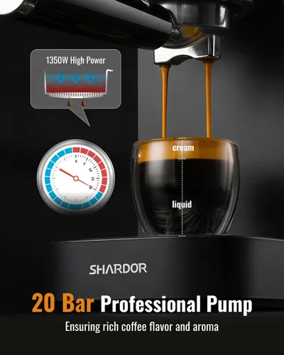 Vista 2 de SHARDOR Máquina de café expreso de 20 bares, máquina de café espresso profesional con espumador de leche y pantalla táctil, máquinas de café