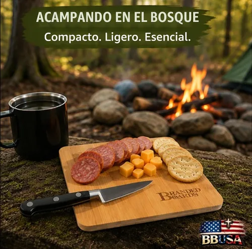 Vista 4 de Tabla de cortar de bambú pequeña y mini de Branded Boards, ideal para apartamentos, vehículos recreativos, barra de casa, tablas de charcutería