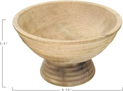 Vista 3 de Creative Co-Op - Cuenco con pie de madera de mango acanalado, marrón