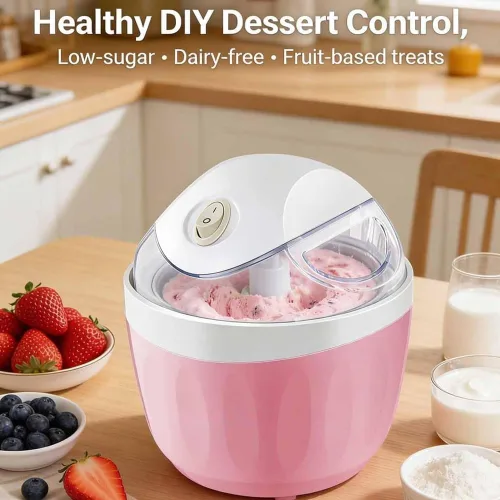 Vista 3 de Pequeña máquina de helados para el hogar, máquina de helados personal para yogur congelado casero, helado y sorbete, mini máquina de helados