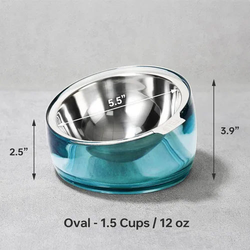 Vista 9 de Felli Pet Oblik - Tazón de agua inclinado para comida para perros, plato ovalado de acero inoxidable, ergonómico, en ángulo, a prueba de derrames