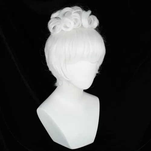 Vista 32 de Pelucas de disfraz de cosplay azul claro de 16 pulgadas para mujer, de 16 pulgadas, con flequillo lateral