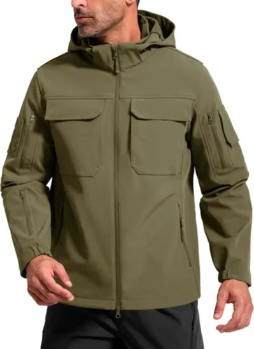 Vista 19 de FREE SOLDIER Chaqueta impermeable Softshell con forro polar para hombre, chaqueta táctica militar con capucha rompevientos