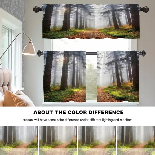 Vista 9 de Cortinas opacas de poliéster multicapa marrón con diseño de bosque natural, 2 unidades, 26 x 24 pulgadas