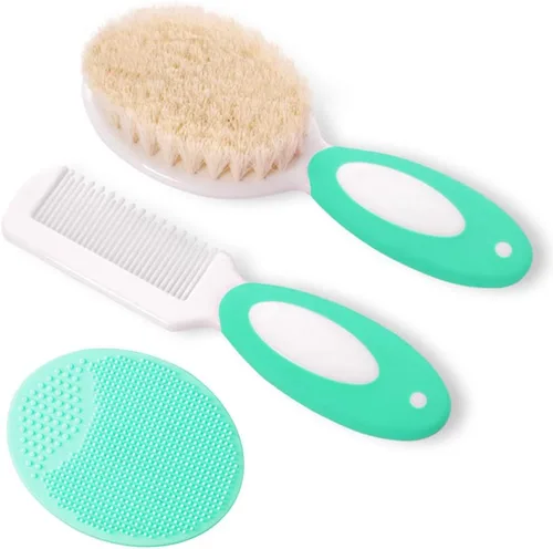 Vista 10 de Juego de cepillo y peine para el pelo del bebé para recién nacidos y niños pequeños Cerdas de cabra suaves naturales Ideal para la cuna Regalo