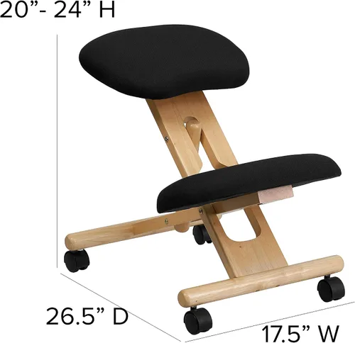 Vista 3 de Silla inclinada ergonómica de madera móvil de Flash Furniture, Tela Madera, Negro