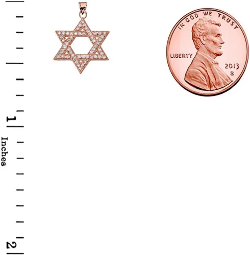 Vista 3 de Collar con colgante de estrella de David con diamantes deslumbrantes en oro rosa de 14 k