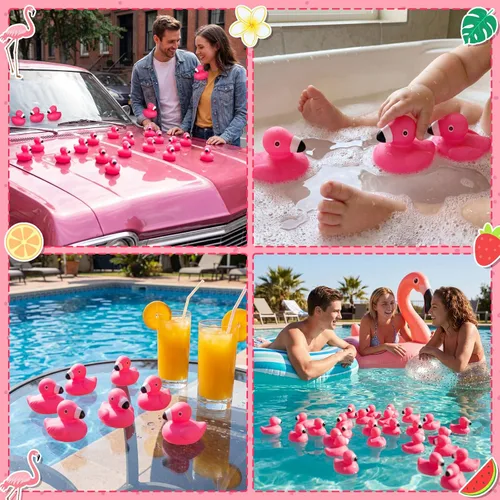 Vista 5 de Honoson Pato de goma flamenco rosa flamenco recuerdo de fiesta juguete piscina flotante chirriante pato de goma para decoración de fiesta