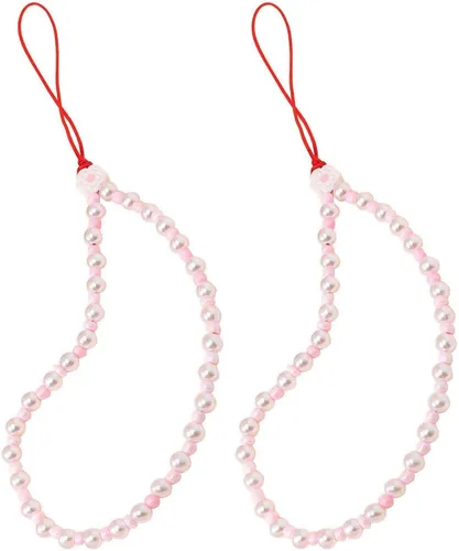 Vista 34 de Beaded Phone Charm Cute Fixed Beads Pearl Wristlet Chain Camera Wrist Strap CarKey Lanyard