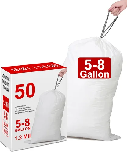 Vista 11 de Bolsas de basura con cordón resistentes de 50 unidades de 1.2 mil de grosor Forros blancos para botes de basura compatibles con Code P de 13-17