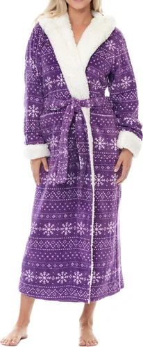 Vista 15 de Alexander Del Rossa - Bata de baño larga de cálido y suave vellón, con capucha, para mujer, para el invierno Negro
