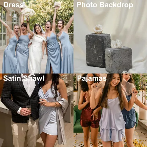 Vista 3 de MLMW Tela de satén Charmeuse beige de 3 yardas y 60 pulgadas de ancho, tela de satén Charmeuse sedosa por yarda, tela suave para vestidos de boda
