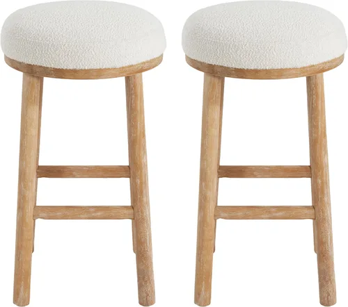 Vista 4 de Christopher Knight Home Aubrie - Juego de 2 taburetes de bar redondos de tela Boucle para isla de cocina, silla de comedor de madera sin espalda