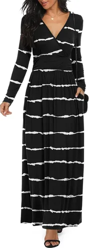 Vista 20 de LILBETTER - Vestido largo de manga larga, cuello en V profundo, holgado, liso y casual para mujer Verde militar