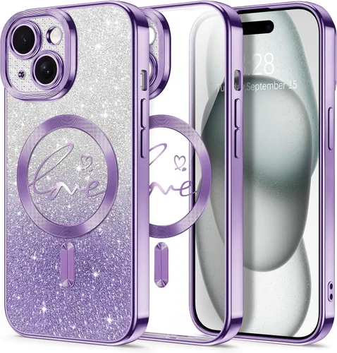 Vista 116 de Hython Funda para iPhone Air con purpurina, compatible con MagSafe Love Heart fundas magnéticas transparentes para teléfono para mujeres y niñas