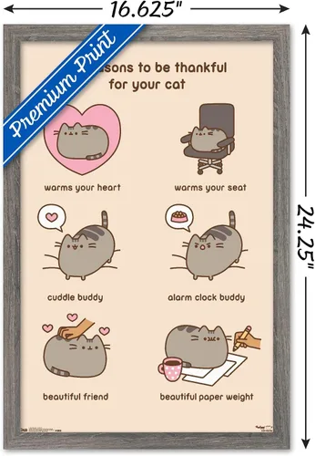 Vista 3 de Trends International Pusheen - Póster de pared Thankful, 14.725 x 22.375 pulgadas, versión enmarcada de madera de granero