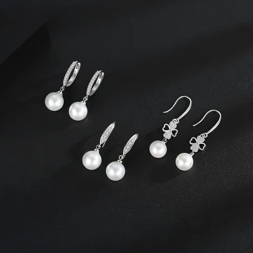 Vista 7 de 925 Sterling Silver Pearl Earrings for Women Dangle Pearl Drop Earrings Huggie Gifts for Girls Mother Her