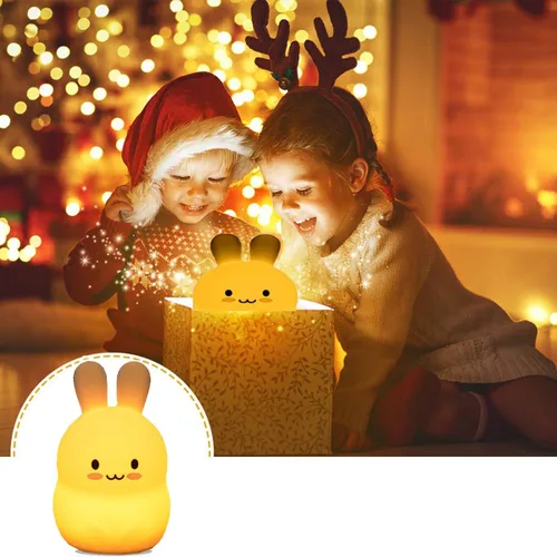 Vista 3 de WHA&DARREN Luz nocturna de conejo para niños y niños pequeños, luz nocturna de animales blanda para niñas y niños - Bonita lámpara de dormitorio