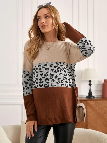 Vista 3 de MakeMeChic Suéter de maternidad con cuello redondo y manga larga para mujer