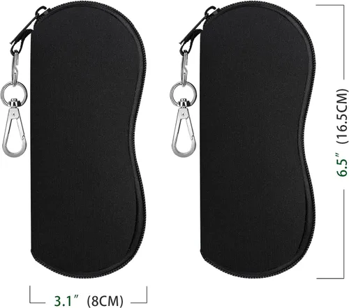 Vista 6 de MoKo Paquete de 2 fundas suaves para gafas de sol, de neopreno, ultra ligeras, portátiles, con cremallera, caja de seguridad para gafas con clip