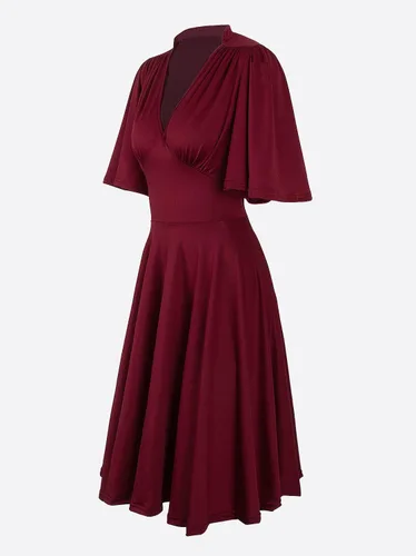 Vista 3 de VIJIV Vestido de cóctel vintage de la década de 1920 con cuello en V y mangas