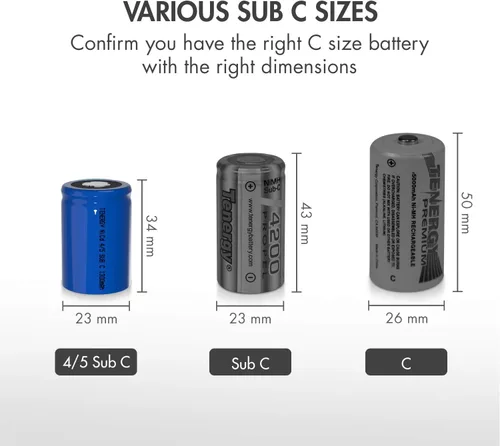 Vista 6 de Tenergy 4/5 SubC 1.2 voltios 1300mAh NiCD baterías recargables, paquete de 15