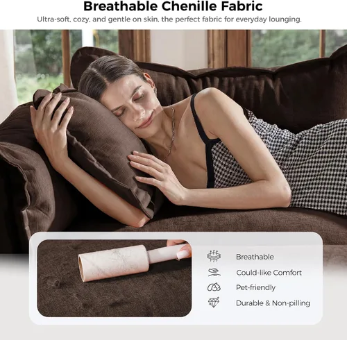 Vista 4 de ELUCHANG Sofá modular en forma de V de 114 pulgadas, sofá modular modular con almohadas de tiro, 5 asientos con esquina cómodo sofá profundo Marrón
