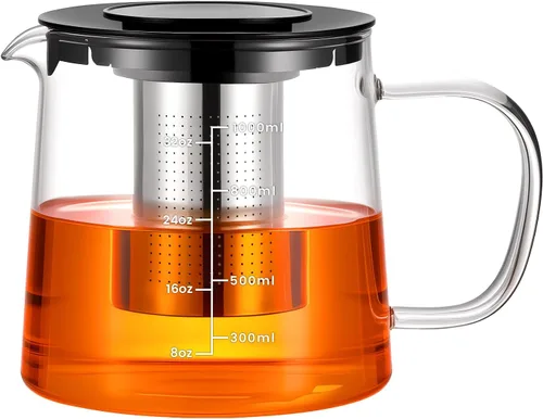 Vista 14 de PARACITY Estufa de vidrio de 32 onzas, tetera transparente de borosilicato con infusor extraíble de acero inoxidable 18/8, tetera de hojas sueltas