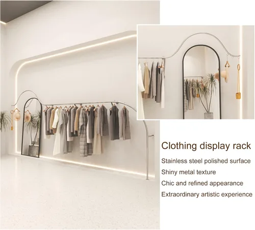 Vista 3 de Perchero Boutique Display rack, Tienda de ropa Muebles de exhibición montado en la pared Perchero colgante de ropa, Sistema de estantes de ropa