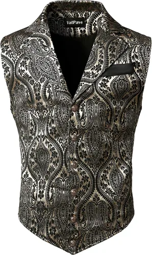 Vista 2 de VATPAVE Chaleco de traje victoriano para hombre, chaleco gótico steampunk Beige Negro