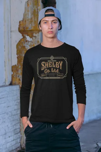 Vista 4 de Pop Threads Peaky Blinders Shelby Merchandise - Camiseta de manga larga unisex para hombres, mujeres, niñas y niños, Camiseta de manga larga Negro