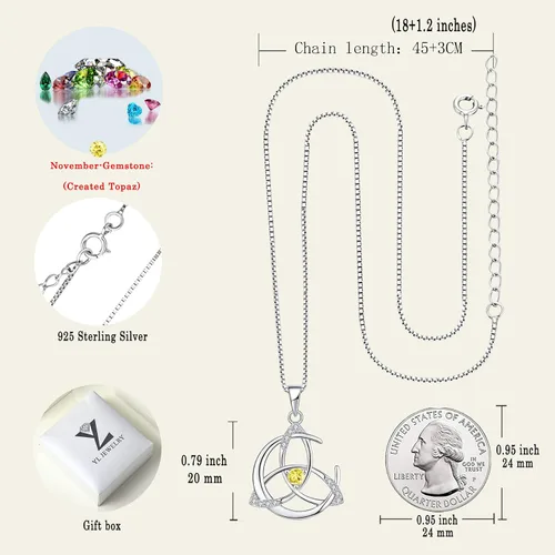 Vista 6 de YL Collar de nudo celta de plata de ley 925 con colgante de luna y piedras preciosas para mujer