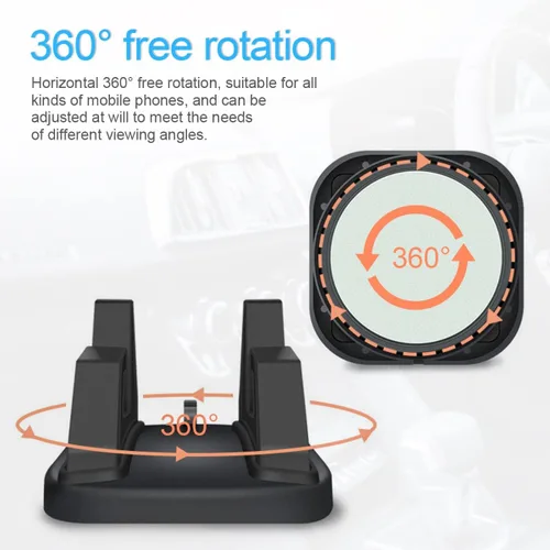 Vista 3 de Soporte para teléfono de coche, soporte de teléfono de silicona giratorio de 360° para salpicadero de coche con ranura para cable, compatible