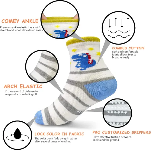 Vista 4 de SkiBeaut Calcetines antideslizantes para niños y niñas de 1 a 7 años, 12 pares de calcetines para niños y niñas