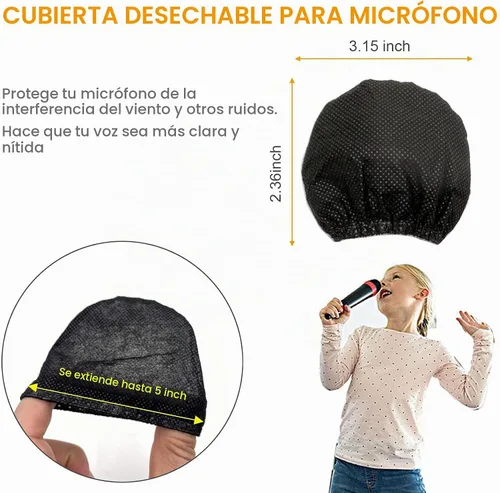 Vista 5 de 200 fundas desechables para micrófono, no tejidas con banda elástica de mano, funda protectora para parabrisas de micrófono para KTV, karaoke