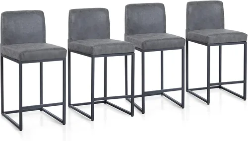 Vista 22 de Sophia & William Taburete de bar negro, altura de mostrador de 24 pulgadas con respaldo, sillas de bar modernas de piel sintética para cocina, 1