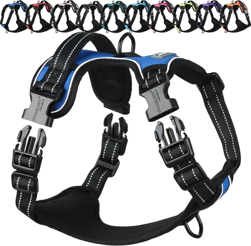 Vista 9 de Vivaglory - Arnés de arnés para perro sin tirones, XS, color negro, estampado with Handle Front and Back Clip for Training & Pulling, No Pull &